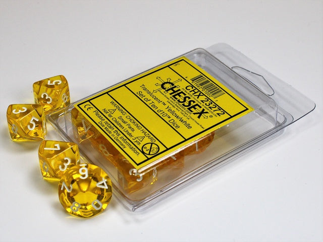 CHX: Translucent Dice (10 d10): Yellow w/White (10)