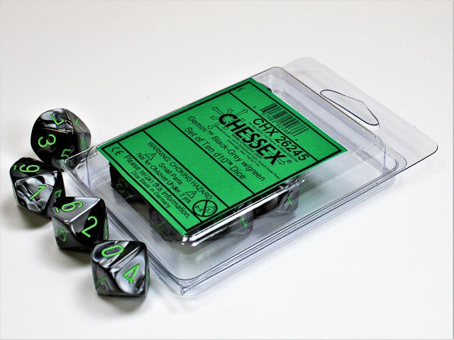 CHX: Gemini Dice (10 d10): Black-Grey w/Green