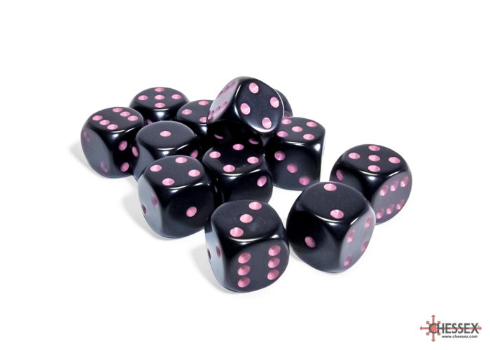 CHX Opaque dice (12 d6) (16 mm) Black/pink