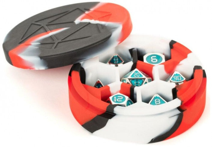 Silicone Round Dice Case: Red, Black & White