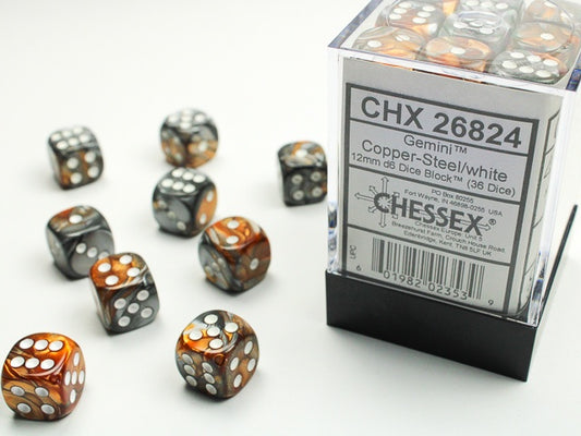 CHX: Gemini Dice (36 d6) [12mm]: Copper-Steel w/White