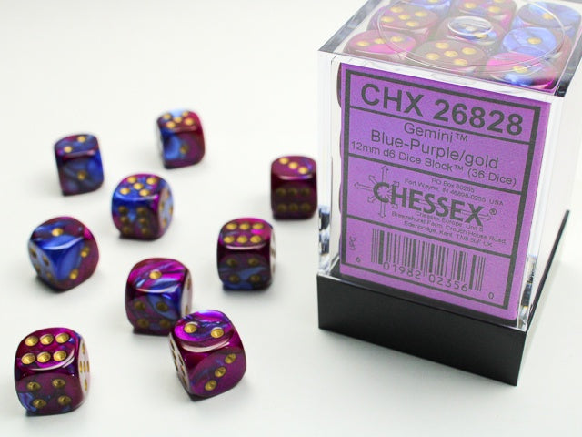 CHX: Gemini Dice (36 d6) [12mm]: Blue-Purple w/Gold