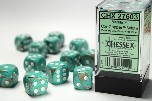 CHX: Marble Dice (12 d6) [16mm]: Oxi-Copper w/White