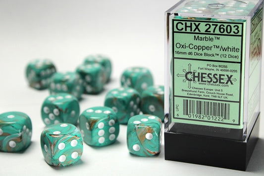 CHX: Marble Dice (12 d6) [16mm]: Oxi-Copper w/White