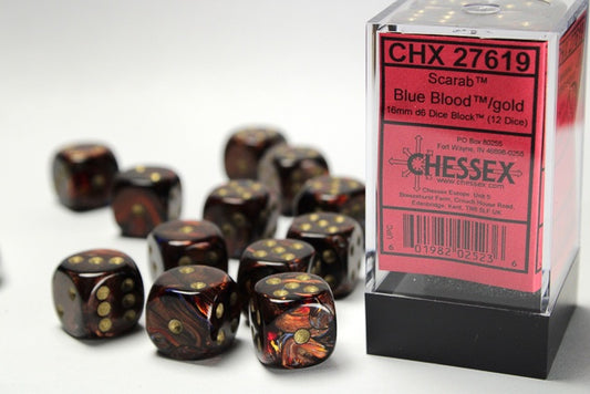 CHX: Scarab Dice (12 d6) [16mm]: Blue Blood w/Gold