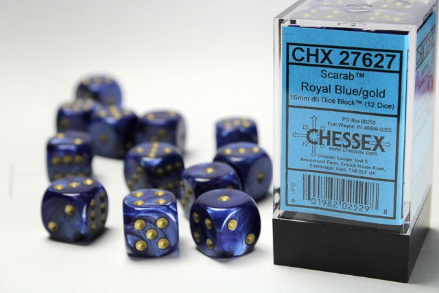 CHX: Scarab Dice (12 d6) [16mm]: Royal Blue w/Gold