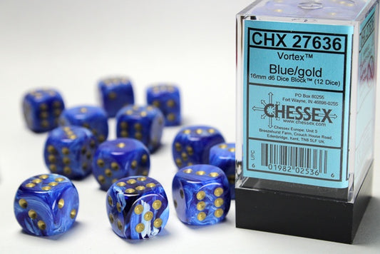 CHX: Vortex Dice (12 d6) [16mm]: Blue w/Gold
