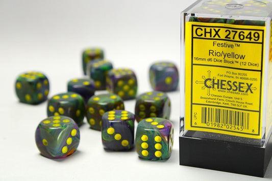 CHX: Festive Dice (12 d6) [16mm]: Rio w/Yellow