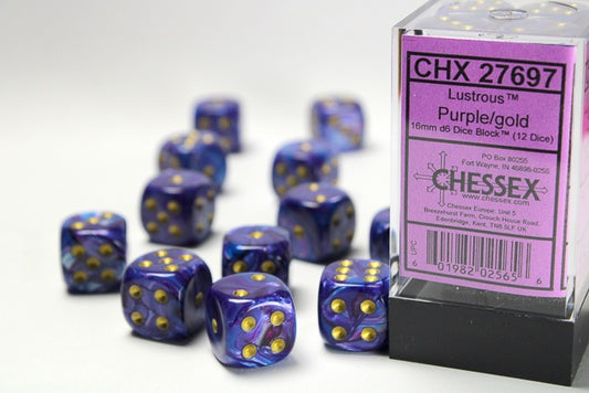 CHX: Lustrous Dice (12 d6) [16mm]: Purple w/Gold