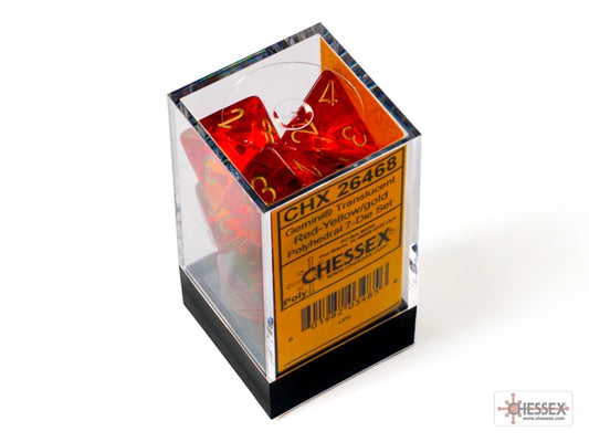 CHX: Gemini-Translucent Dice (7p): Red-Yellow w/Gold