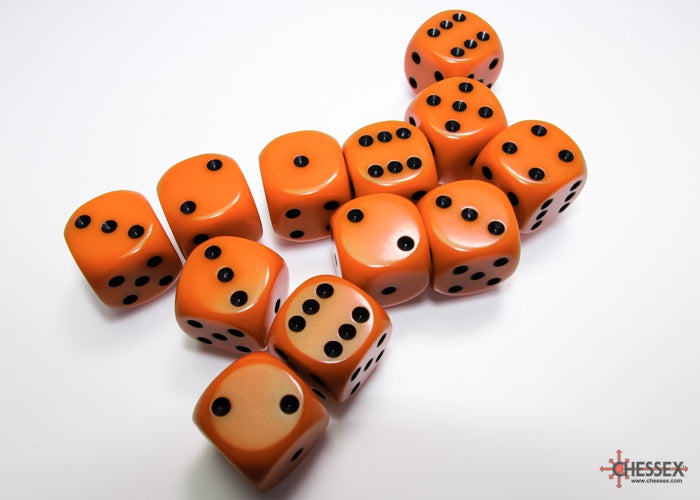 CHX: Opaque Dice (12 d6) [16mm]: Orange w/Black