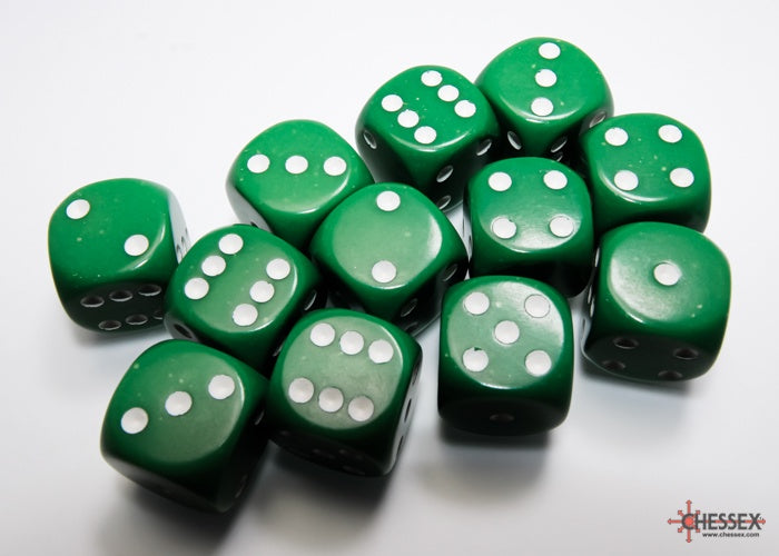 CHX: Opaque Dice (12 d6) [16mm]: Green w/White