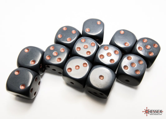 CHX: Opaque Dice (12 d6) [16mm]: Dark Grey w/Copper