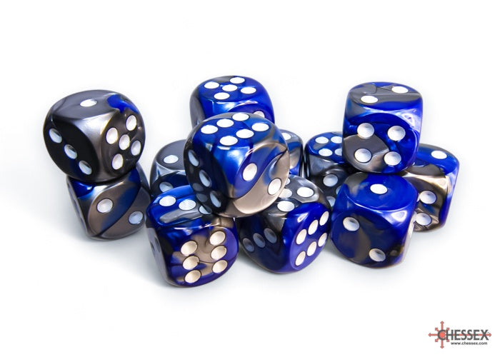 CHX: Gemini Dice (12 d6) [16mm]: Blue-Steel w/White