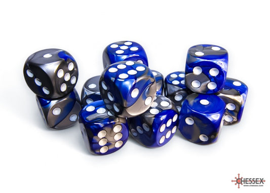 CHX: Gemini Dice (12 d6) [16mm]: Blue-Steel w/White