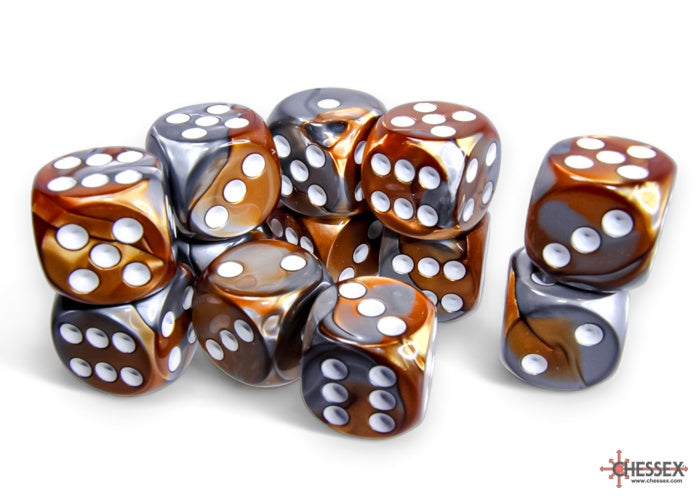 CHX: Gemini Dice (12 d6) [16mm]: Copper-Steel w/White
