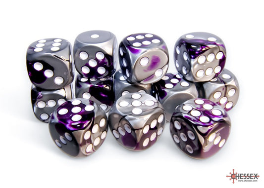 CHX: Gemini Dice (12 d6) [16mm]: Purple-Steel w/White