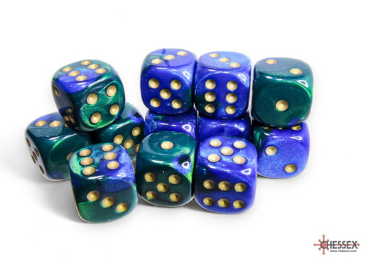 CHX: Gemini Dice (12 d6) [16mm]: Blue-Green w/Gold