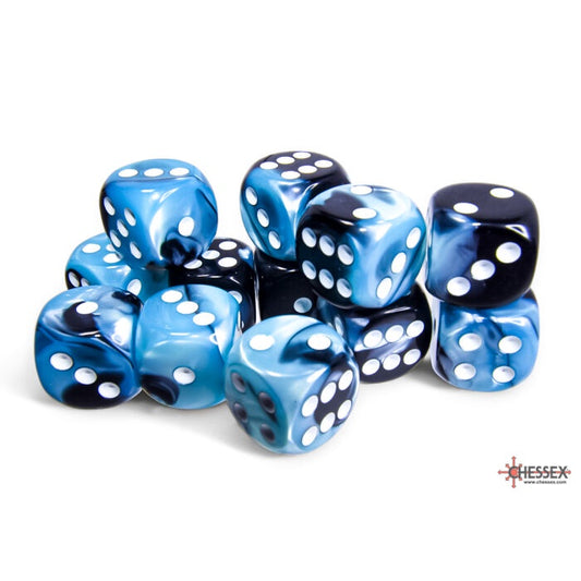 CHX: Gemini Dice (12 d6) [16mm]: Black-Shell w/White
