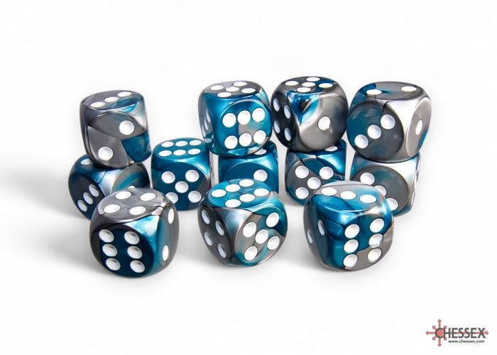 CHX: Gemini Dice (12 d6) [16mm]: Steel-Teal w/White