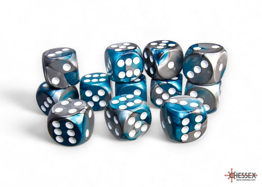 CHX: Gemini Dice (12 d6) [16mm]: Steel-Teal w/White