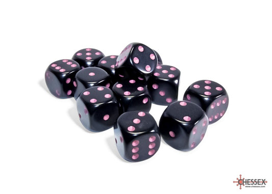 CHX Opaque dice (12 d6) (16 mm) Black/pink