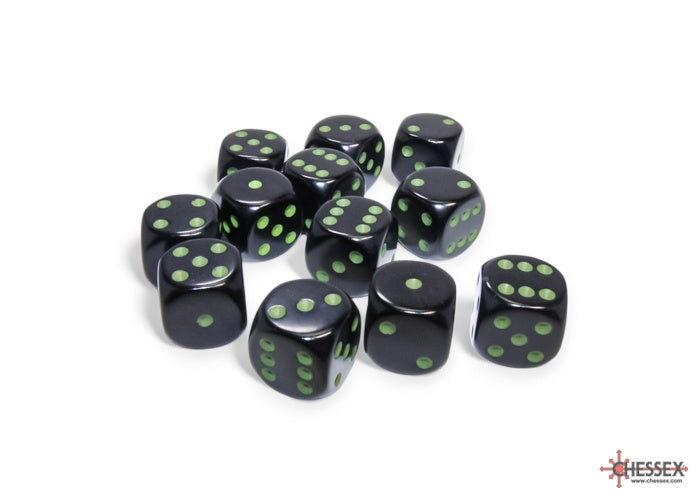 CHX Opaque dice (12 d6) (16mm) Black/green
