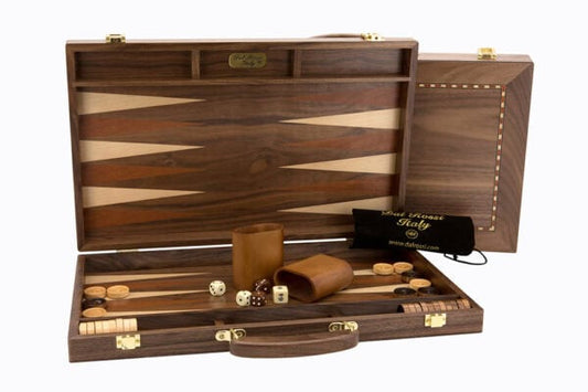 Dal Rossi Italy Walnut Backgammon With Handle 15″