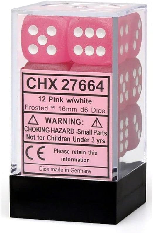 CHX: Frosted Dice (12 d6) [16mm]: Pink w/White