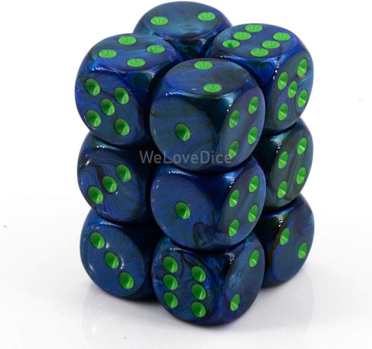 CHX: Lustrous Dice (12 d6) [16mm]: Dark Blue w/Green