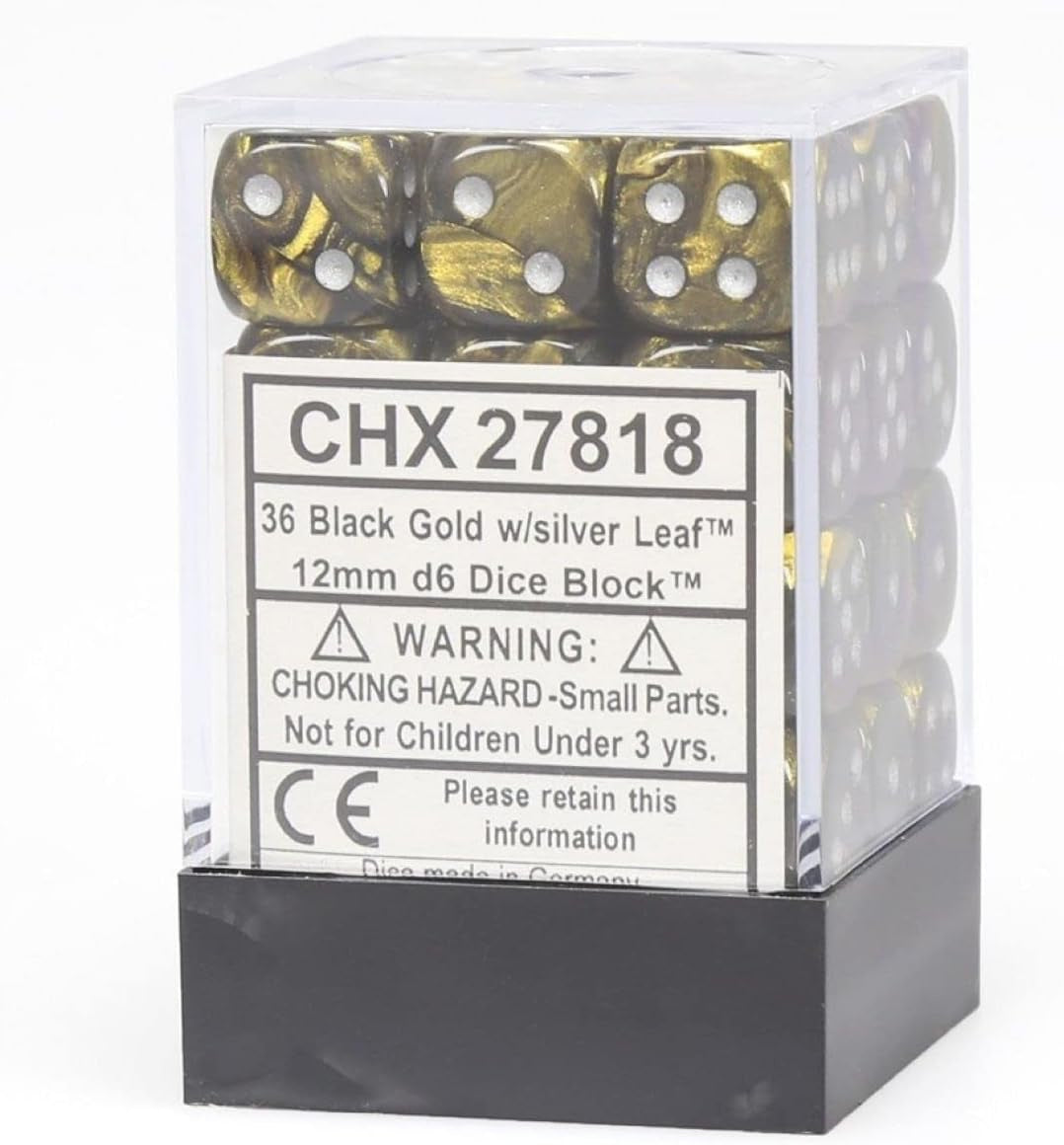 CHX: Leaf Dice (36 d6) [12mm]: Black Gold w/Silver