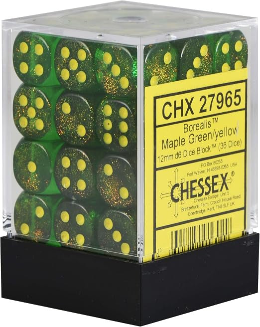 CHX: Borealis Dice (36 d6) [12mm]: Maple Green w/Yellow