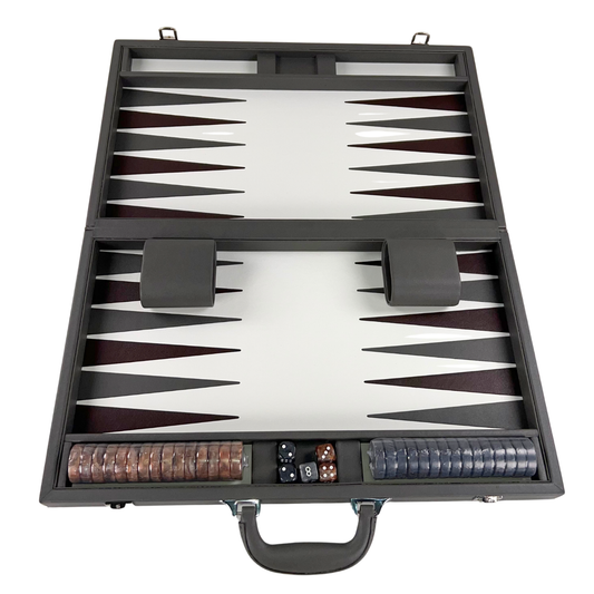 DR: Grey PU Leather Backgammon Set [18"] (Attache case)