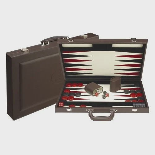 DR: Brown Leather Backgammon Set [18"] (attache case)