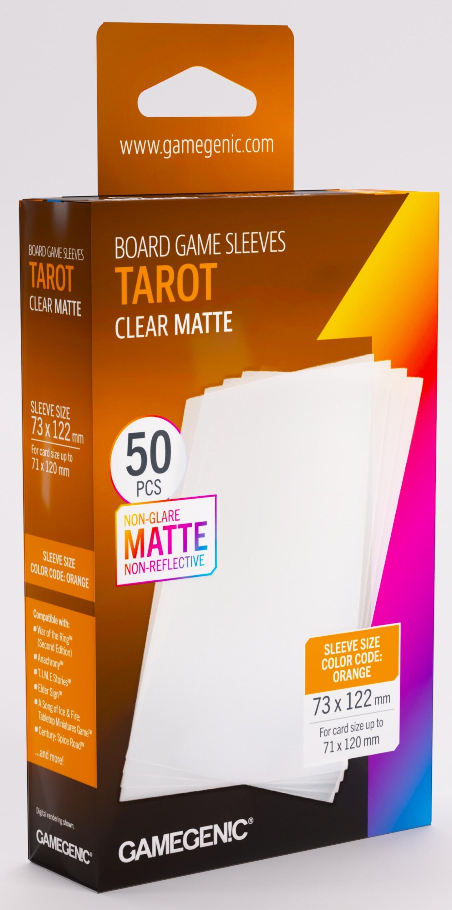 Gamegenic Card Sleeves - Tarot-Size Clear Matte (73mm x 122mm) (50 Sleeves Per Pack)