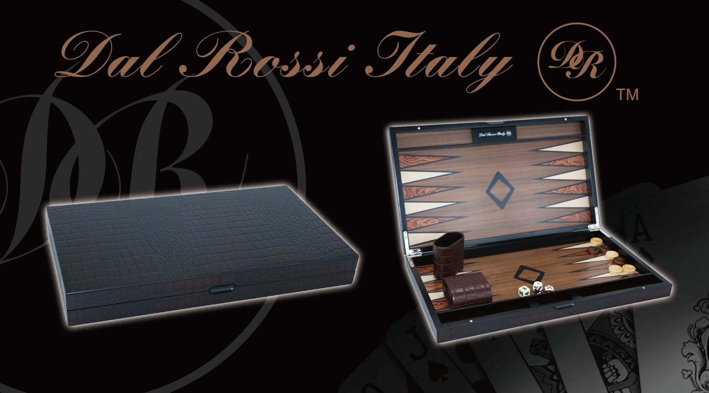 Dal Rossi Dark Wooden Backgammon 15" Crocodile Engraved