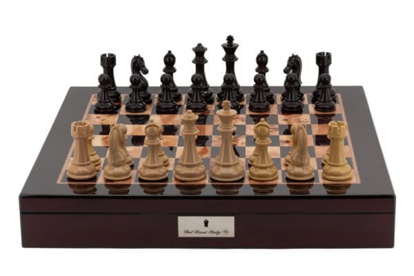 Mahogany Finish 20″  with Black Ebony and Box Wood Finish 110mm Chess pieces