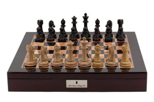 Mahogany Finish 20″  with Black Ebony and Box Wood Finish 110mm Chess pieces