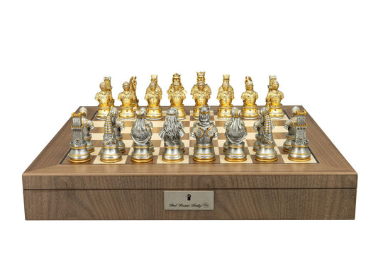 Medieval Warriors chessmen/Walnut Inlaid Chess Box 20″