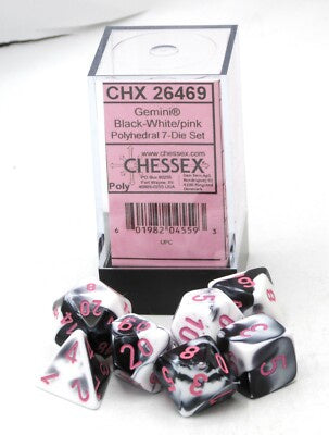 CHX Gemini dice (7p) Black-White/Pink